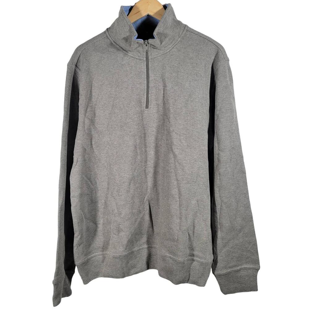 TailorByrd Men's Large Gray 100% Cotton 1/4 Zip Pullover Sweater